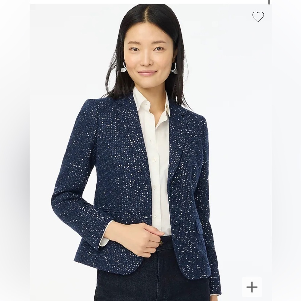 NEW J.Crew Women’s Navy Tweed Silver Sequin Schoolboy Blazer size 0 academia